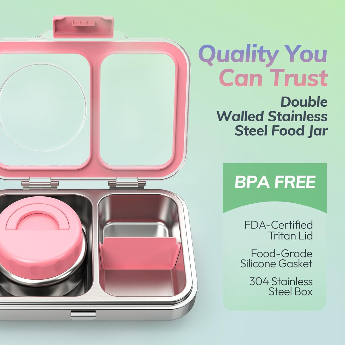 HOMEKOL Stainless Steel Bento Lunch Box + 9.5oz Insulated Food Jar, Pink