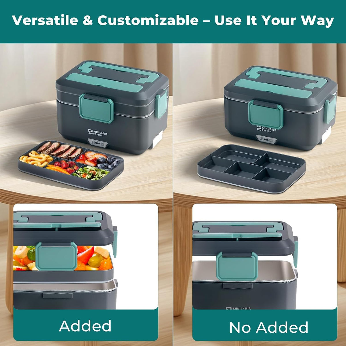 Annie & Mia Design Electric Lunch Box for Adults, 100w 3.5L 2-Layer Portable Food Warmer, Dual Mode 2.5L + 1L Heated Lunch Box for Adults, Home/Car/Office/Truck Use, Lonchera Eléctrica Portátil