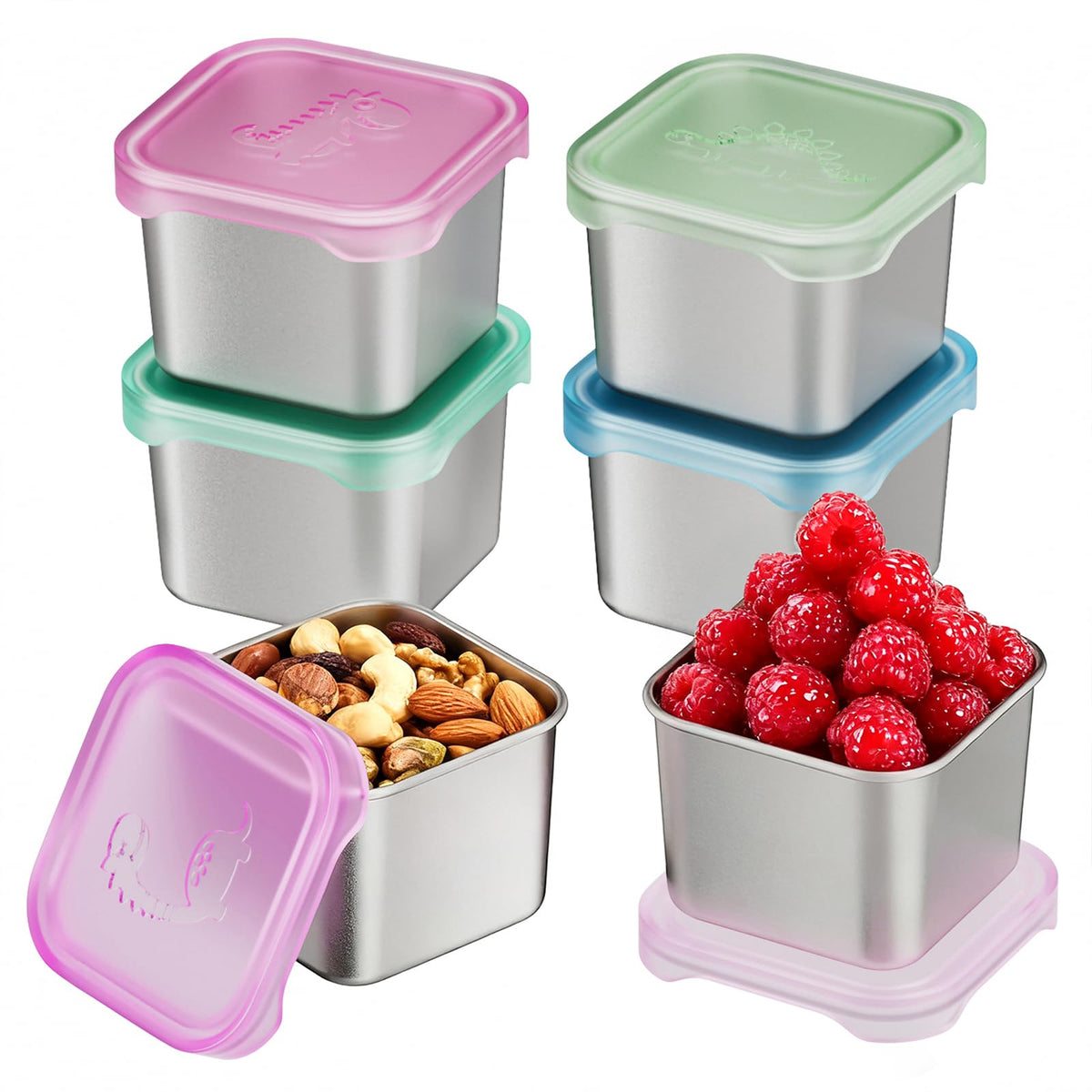 Tanjiae 3 CUP+1 CUP Stainless Steel Lunch Snack Containers Set | Leak Proof 304 Stainless Steel Food Containers with Silicone Lids - Perfect Metal Lunch Box for School and Daycare (25oz+8oz*2)