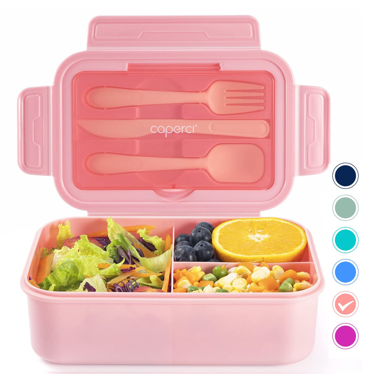 Caperci Classic Bento Box Adult Lunch Box for Older Kids - Leakpoof 47 oz 3-Compartment Lunch Containers for Adults and Teens, Built-in Utensil Set, Ideal for On-the-Go Balanced Eating, Gray