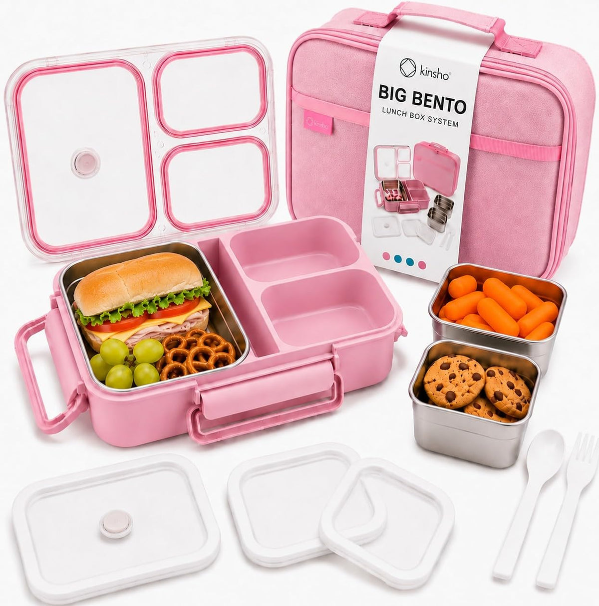 kinsho BIG Bento Lunch Box & Bag, Stainless Steel - Adults Teens Kids Green
