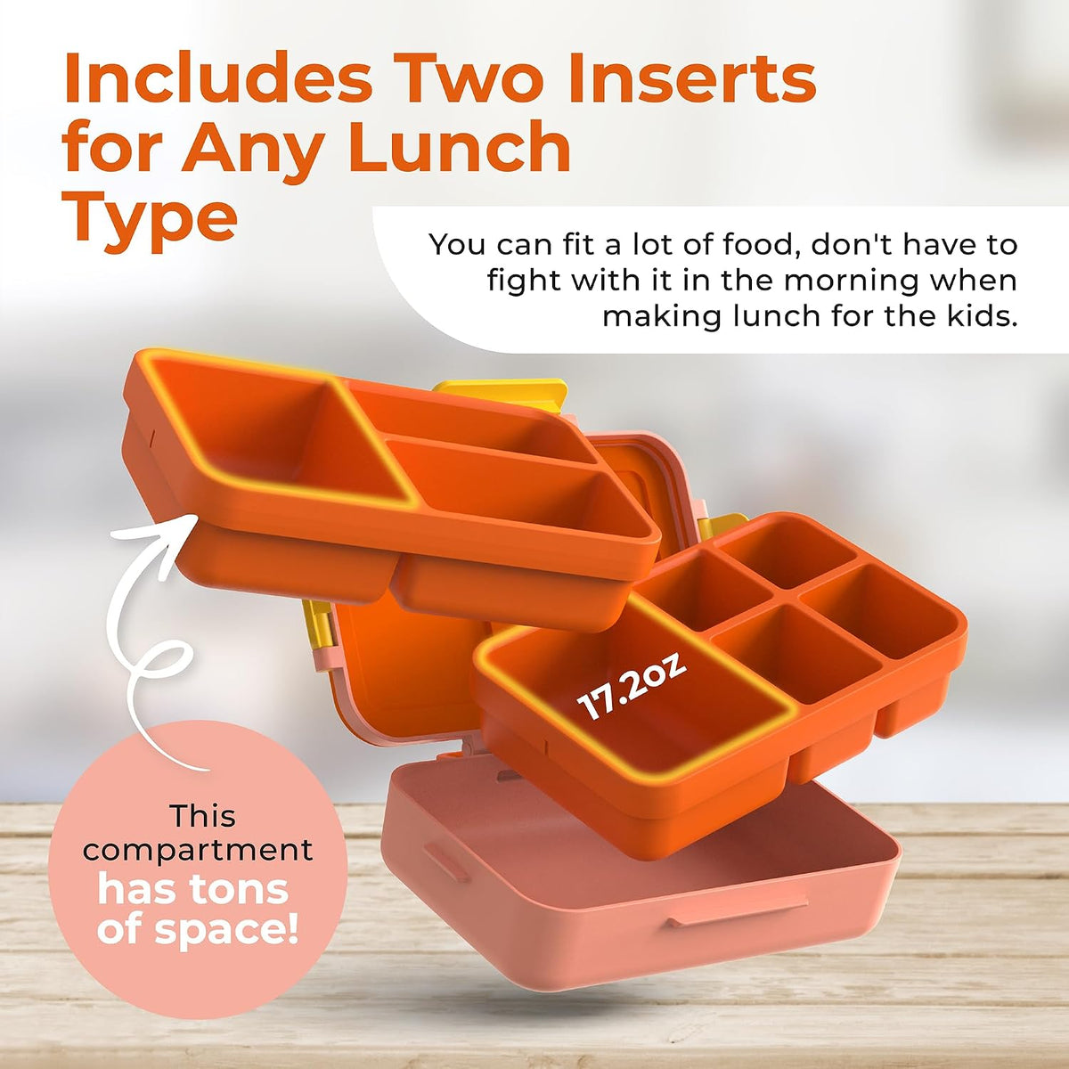 ovve Bento Box for Kids & Cutlery Set – Leakproof Kids Lunch Box, Interchangeable Inserts, BPA-Free, Dishwasher Safe Lunch Containers for School, Preschool, Toddler (Orange)