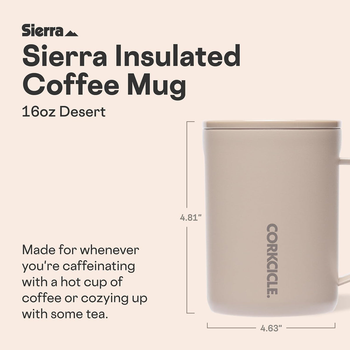 Corkcicle Coffee Mug 16 oz Triple Insulated with Handle, Desert
