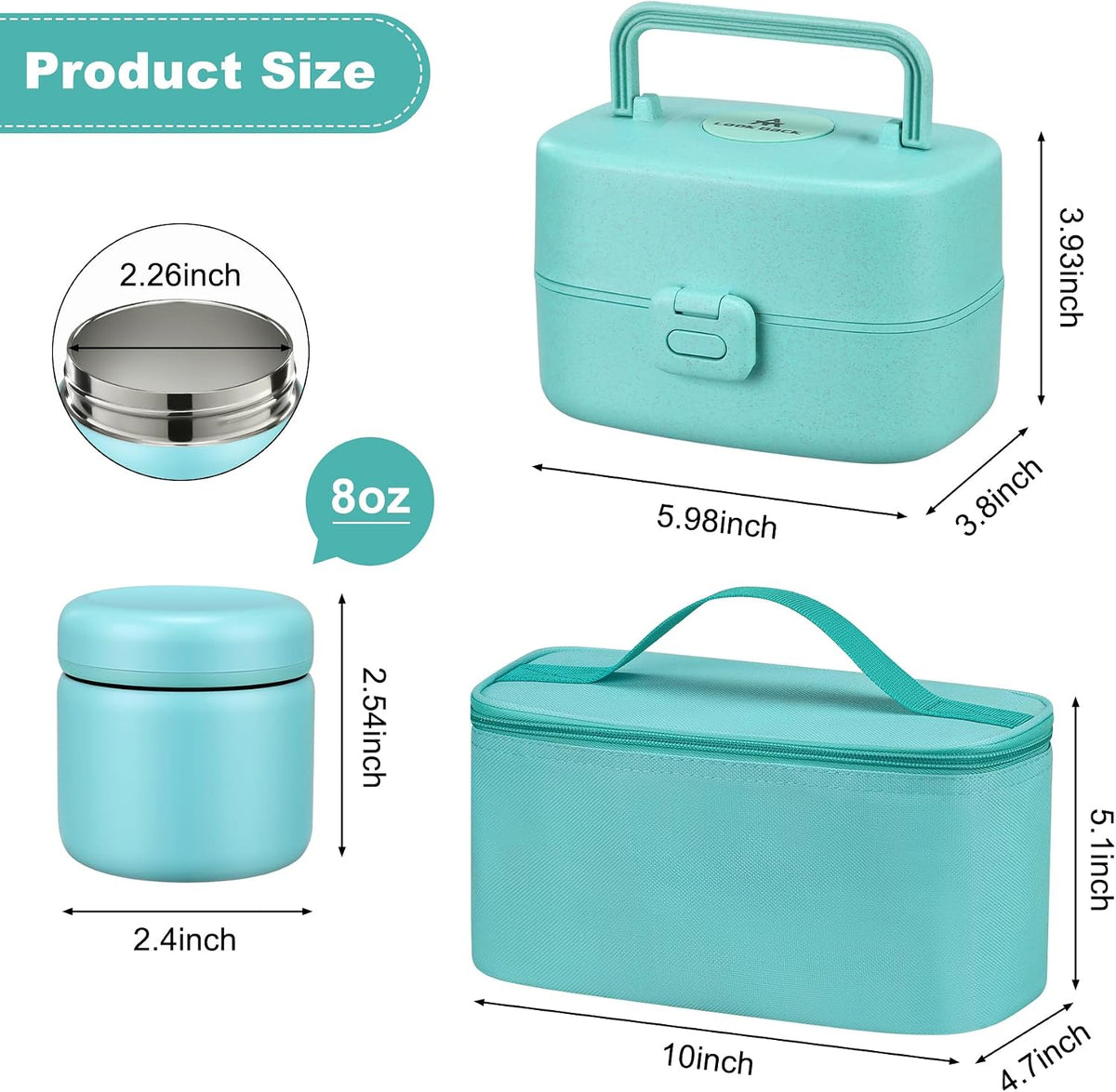 Pawtong Bento Lunch Box with 8oz Soup Thermo, Kids Sustainable Bento Box Leakproof Lunch Food Containers with Lunch Bag, Kids Thermo Insulated Hot Food Jar for School, Trvael (Blue)