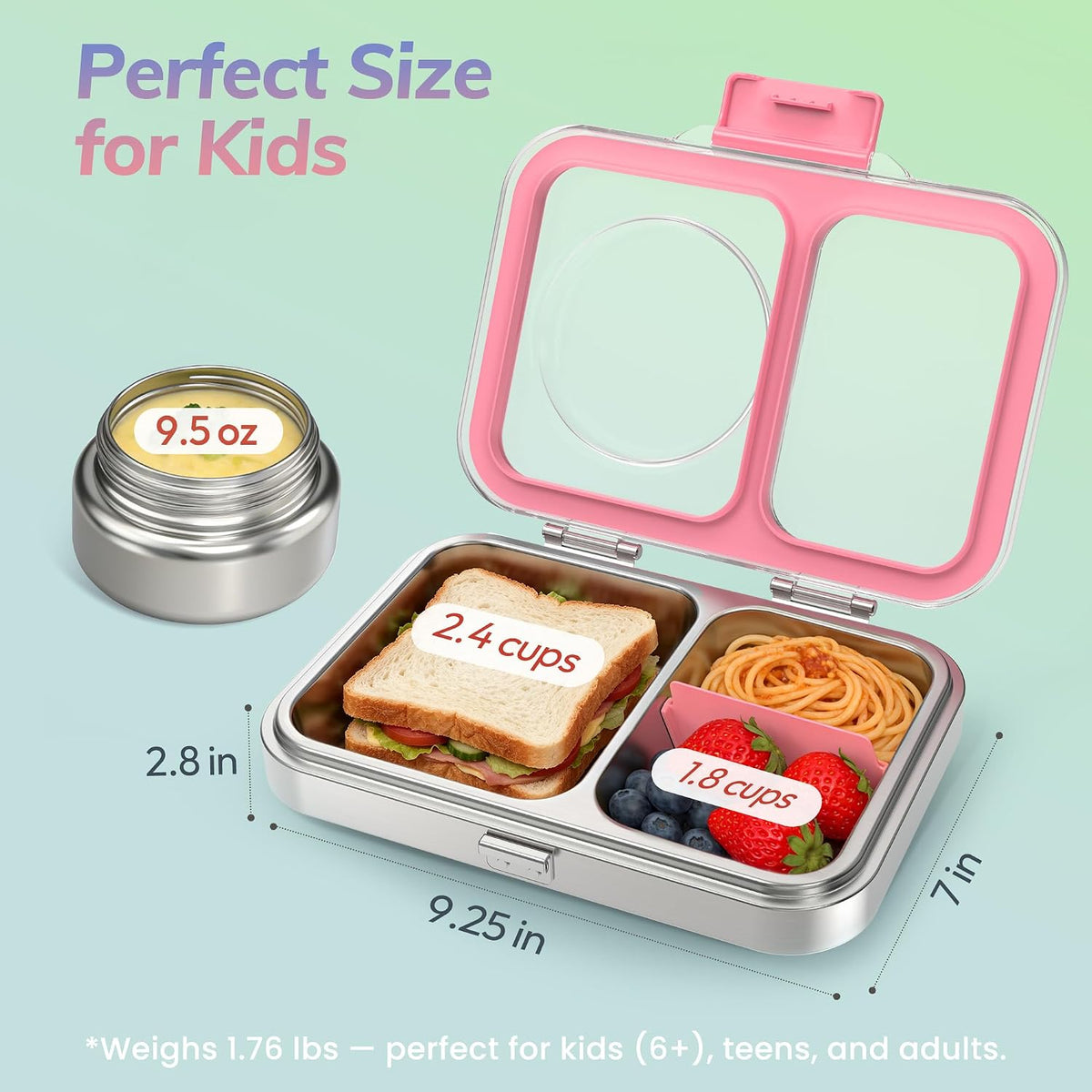 HOMEKOL Stainless Steel Bento Lunch Box + 9.5oz Insulated Food Jar, Pink