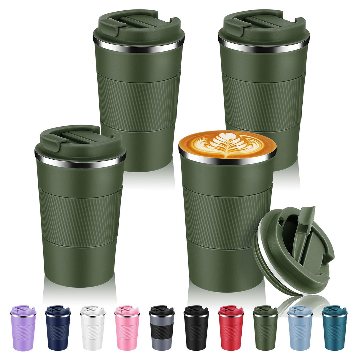 Volhoply 13 oz Stainless Steel Insulated Travel Coffee Cup with Fip Lid,Reusable Double Wall Vacuum Metal Coffee Mug,Portable to Go Leak Proof Cafe Mugs for Hot & Cold Drinks(Pink,1)
