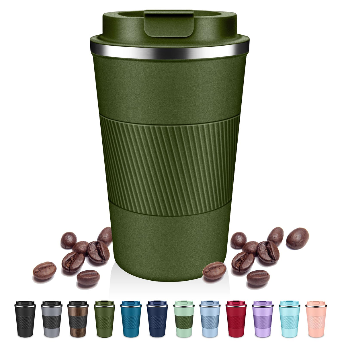 DUBUXW Insulated Coffee Tumblers with Flip Lid 12oz / 17oz, Stainless Steel Coffee Mug Leak Proof, Vacuum Insulated Coffee Mug Reusable Cup, Keeps Cold and Hot for Coffee Tea