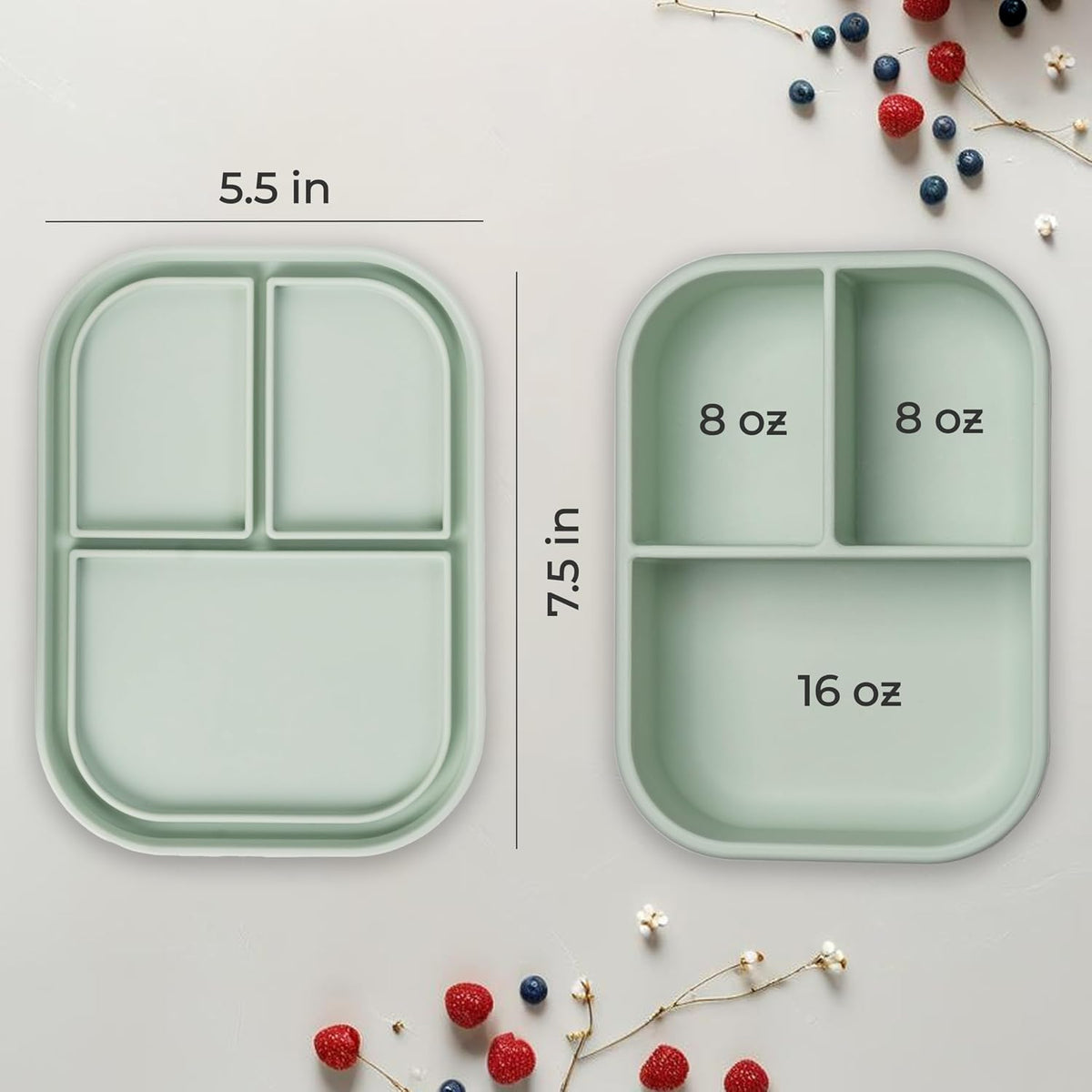 ASOMIC Silicone Bento Box for Toddlers & Kids, 3 Compartments, Crocodile