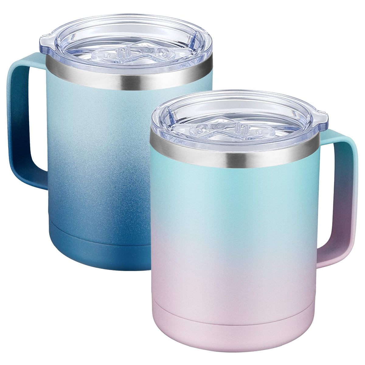MEWAY 12oz Coffee Mug With Handle and Sliding Lid,Stainless Steel Travel Tumbler Cup with Handle,Double Wall Vacuum Insulated Camping Cup for Hot & Cold Drinks Tea (Lilac,Set of 1)