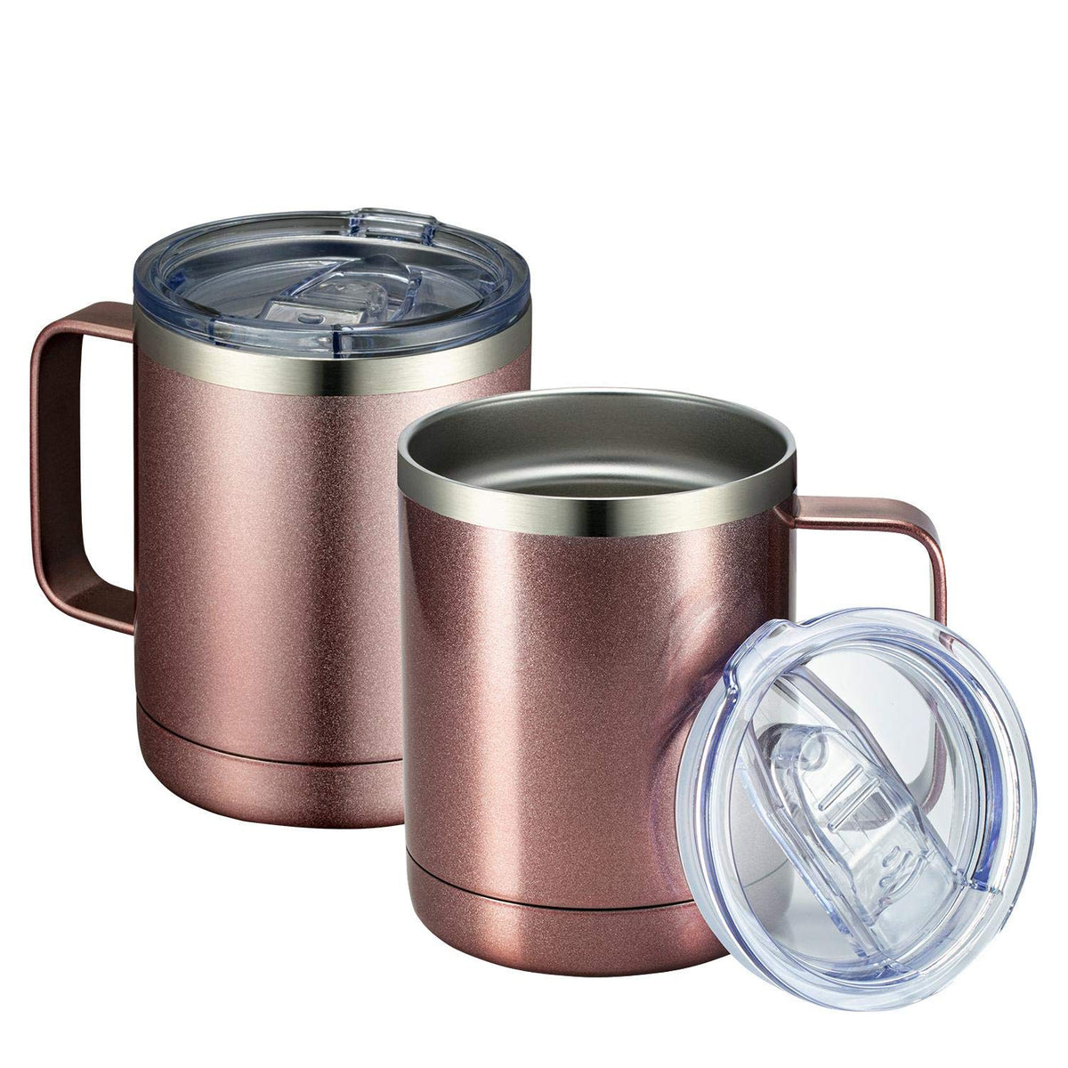 MEWAY 12oz Coffee Mug With Handle and Sliding Lid,Stainless Steel Travel Tumbler Cup with Handle,Double Wall Vacuum Insulated Camping Cup for Hot & Cold Drinks Tea (Lilac,Set of 1)