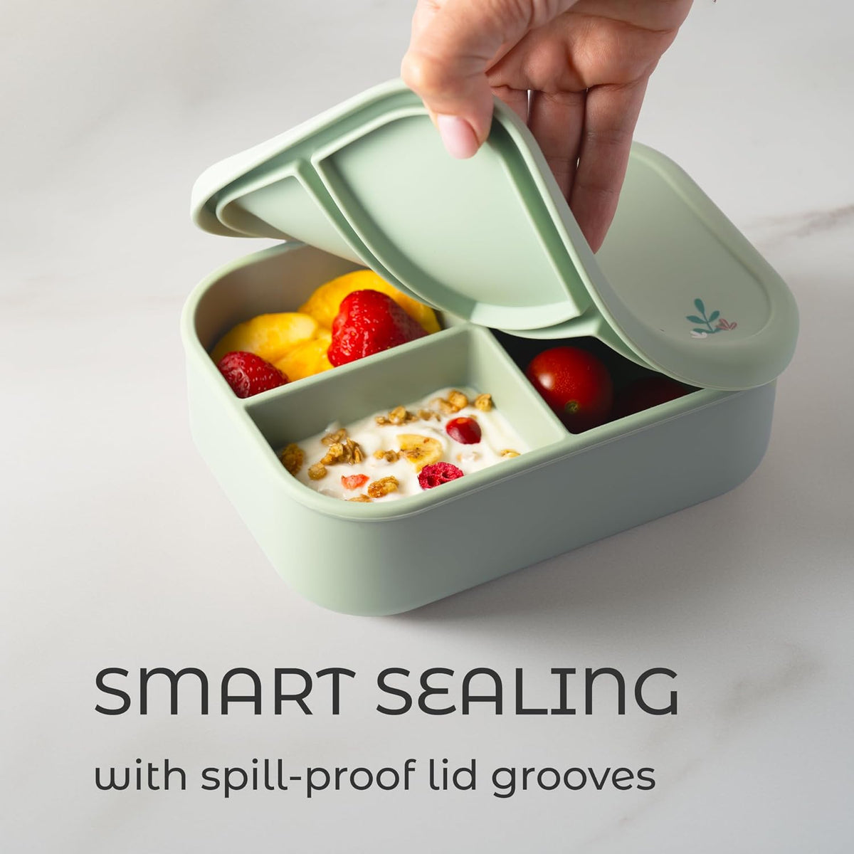 ASOMIC Silicone Bento Box for Toddlers & Kids, 3 Compartments, Crocodile