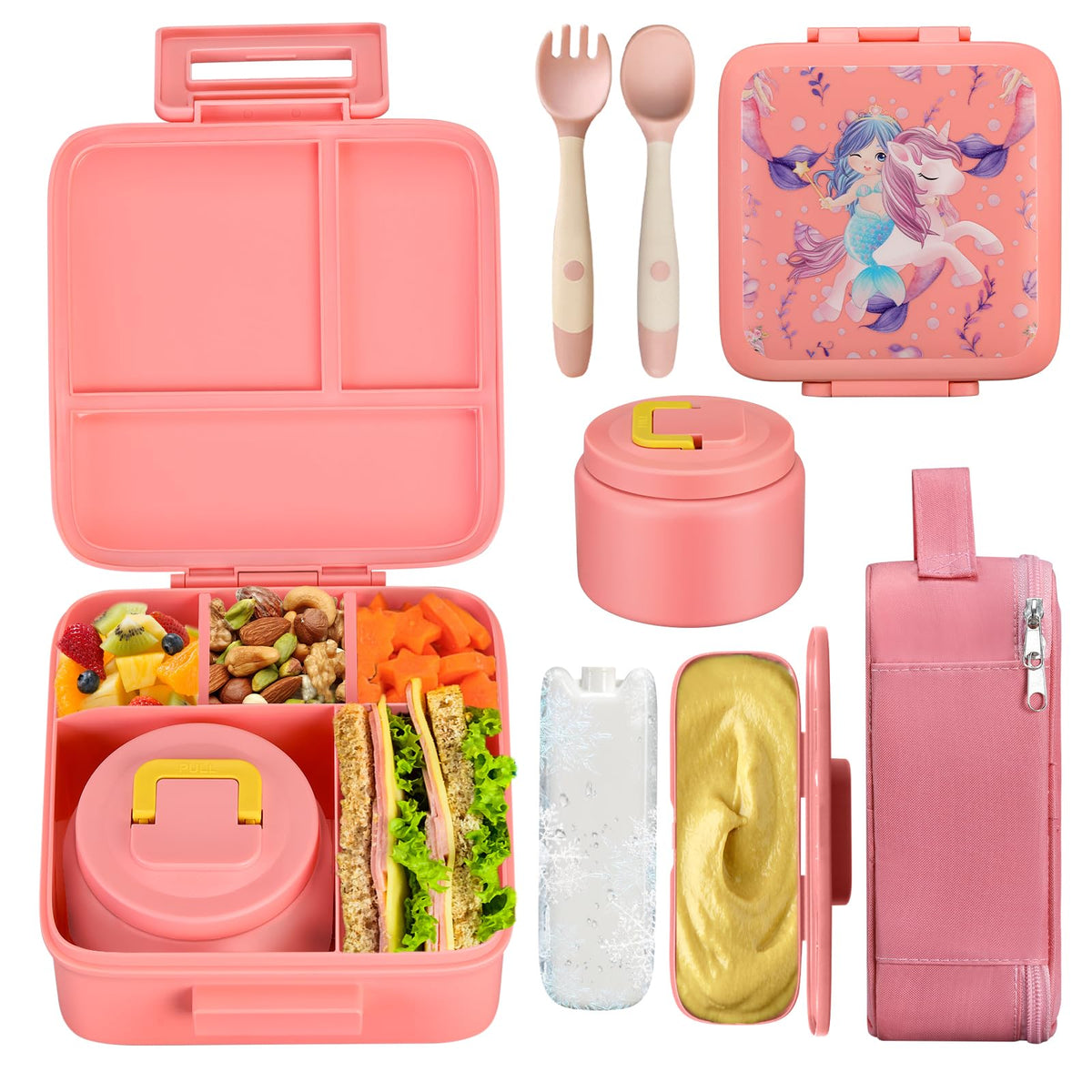 JXXM Bento Lunch Box for Kids With 8oz Soup thermo,Leak-proof Lunch Containers with 5 Compartment,thermo Food Jar and Lunch Bag, Food Containers for School (A-Black(Game Consoley))