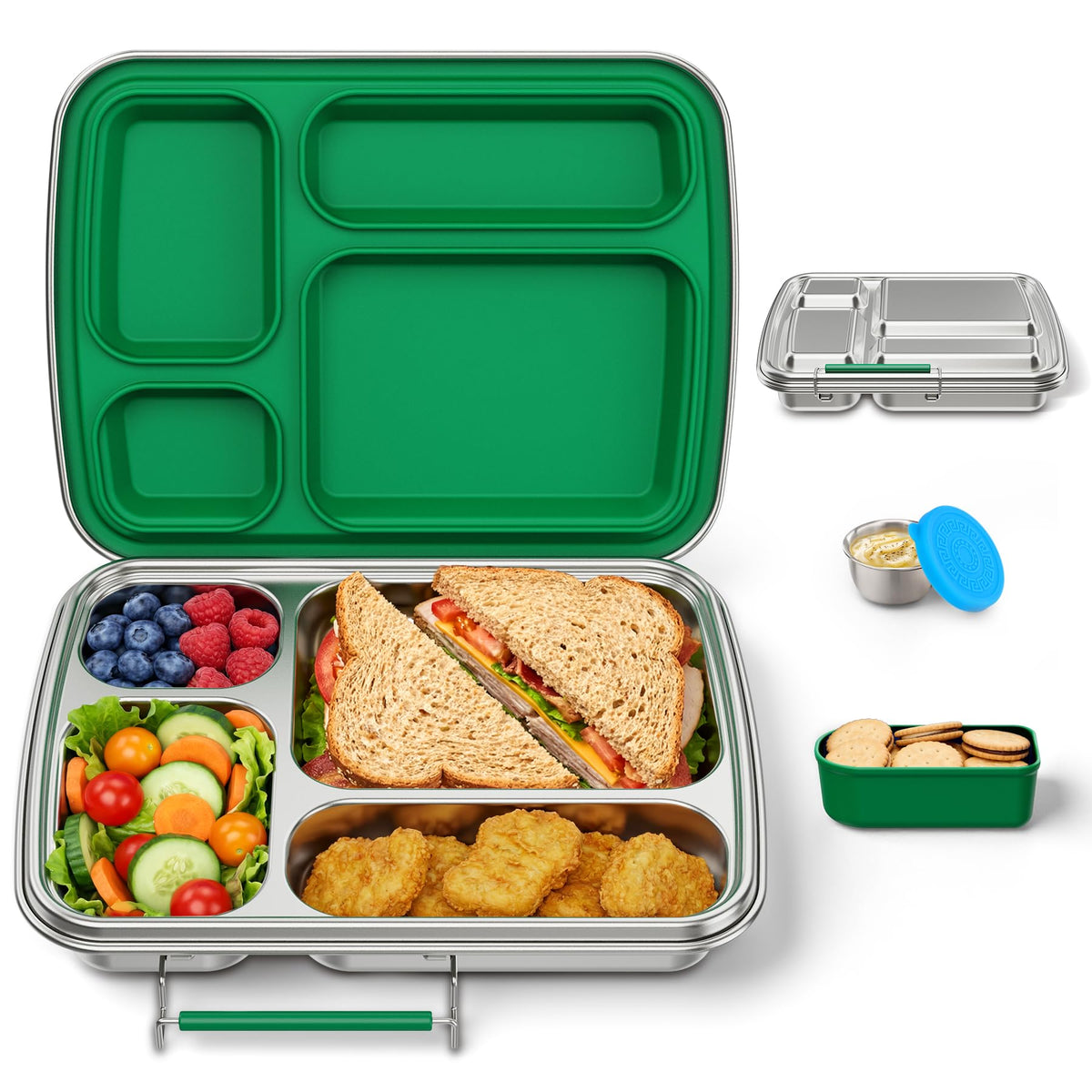 Stainless Steel Bento Box for Kids, Kids Lunch Box with 4-Compartment, Metal Lunch Box with Silicone Container & Sauce Cup, Durable Lunch Box Containers for School and Office (Pink)