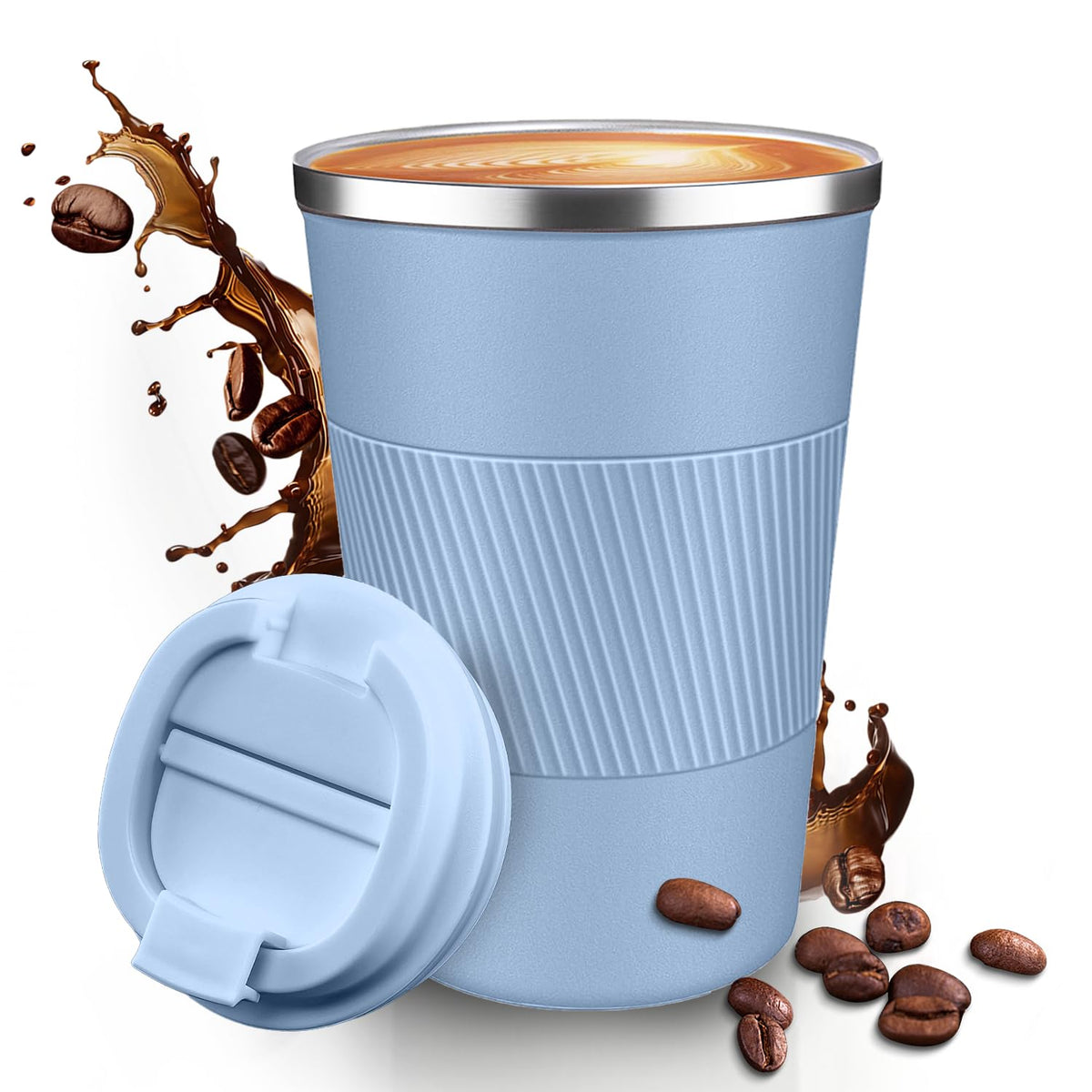 12OZ Travel Coffee Mug Insulated Coffee Cup with Spill Leak Proof Lid, Portable Stainless Steel Tumbler Reusable Hot and Cold Water Mug for Car, Daily, Camping-Black