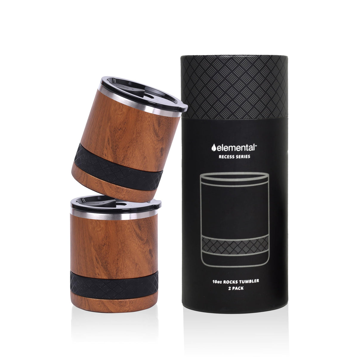Elemental Recess Lowball 10oz Stainless Steel Tumbler Whiskey Glass w/Lid