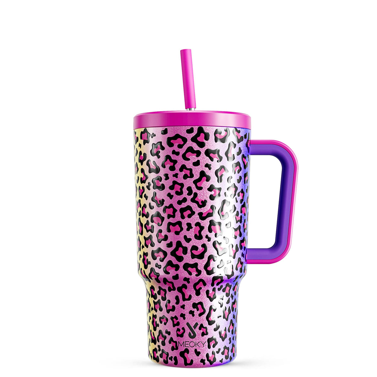 Meoky 40oz Tumbler with Handle, Leak-proof Lid and Straw, Insulated Coffee Mug Stainless Steel Travel Mug, Keeps Cold for 34 Hours or Hot for 10 Hours (Night)