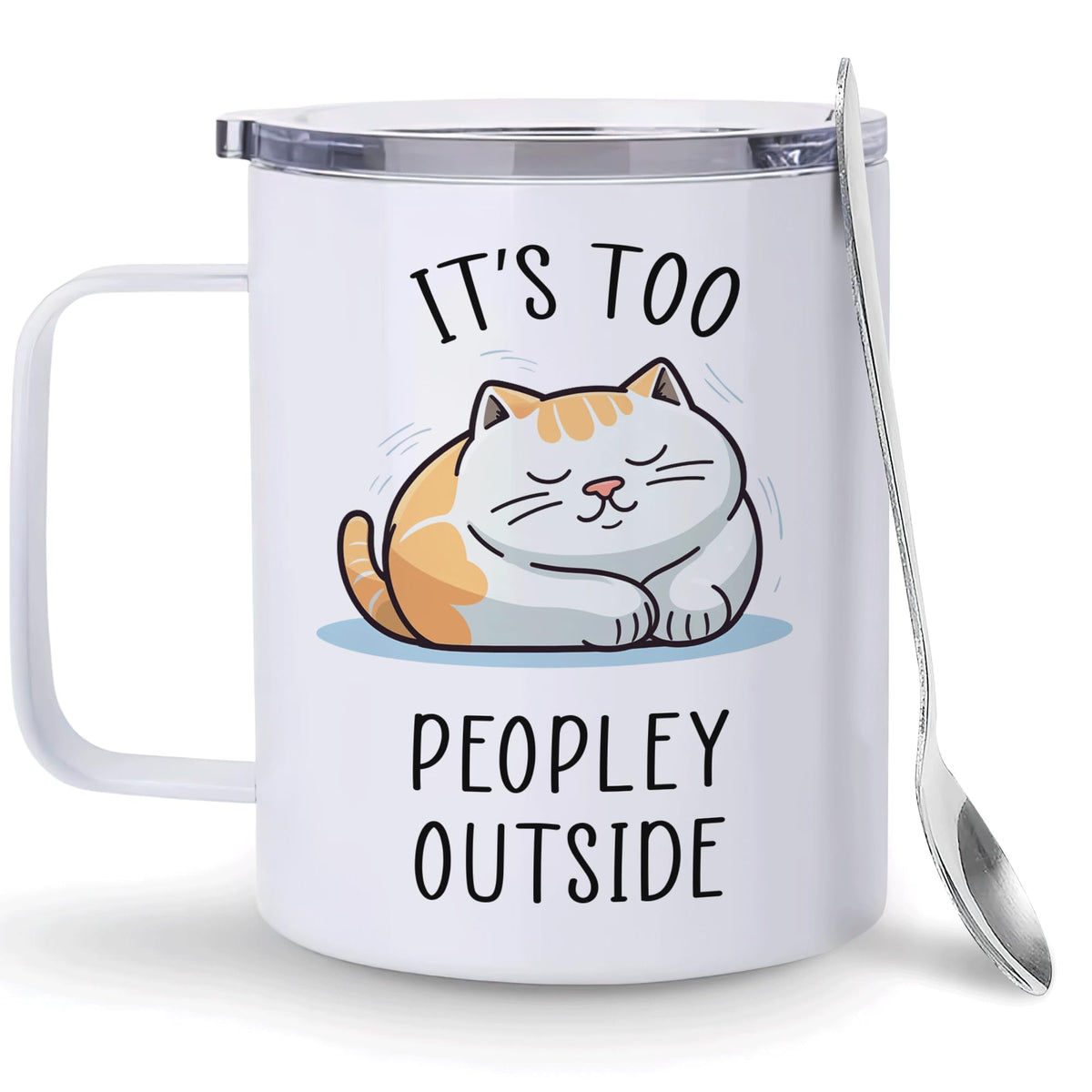 Hyturtle It's Too Peopley Outside Cat Mug With Lid & Spoon Gifts for Women