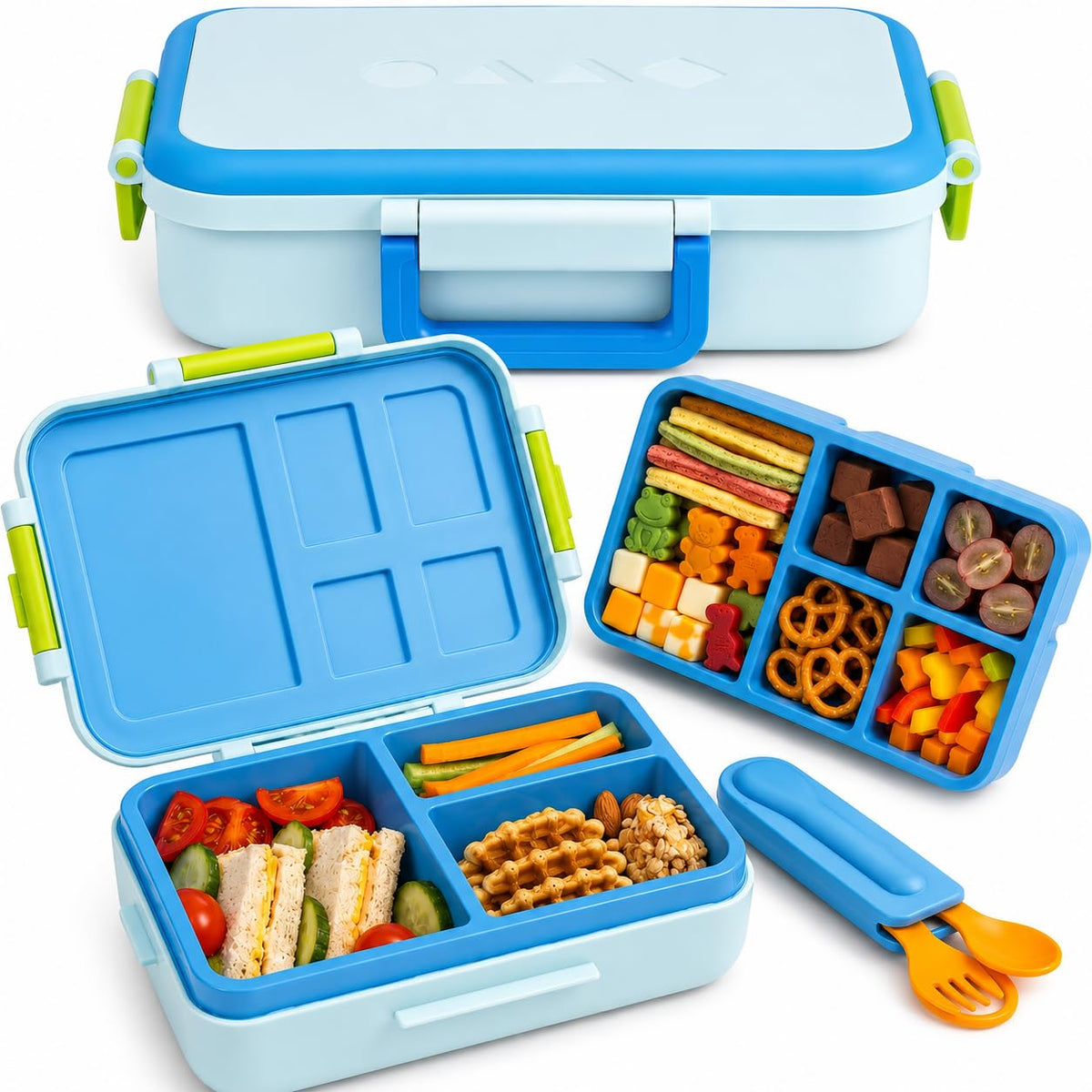 ovve Bento Box for Kids & Cutlery Set – Leakproof Kids Lunch Box, Interchangeable Inserts, BPA-Free, Dishwasher Safe Lunch Containers for School, Preschool, Toddler (Orange)
