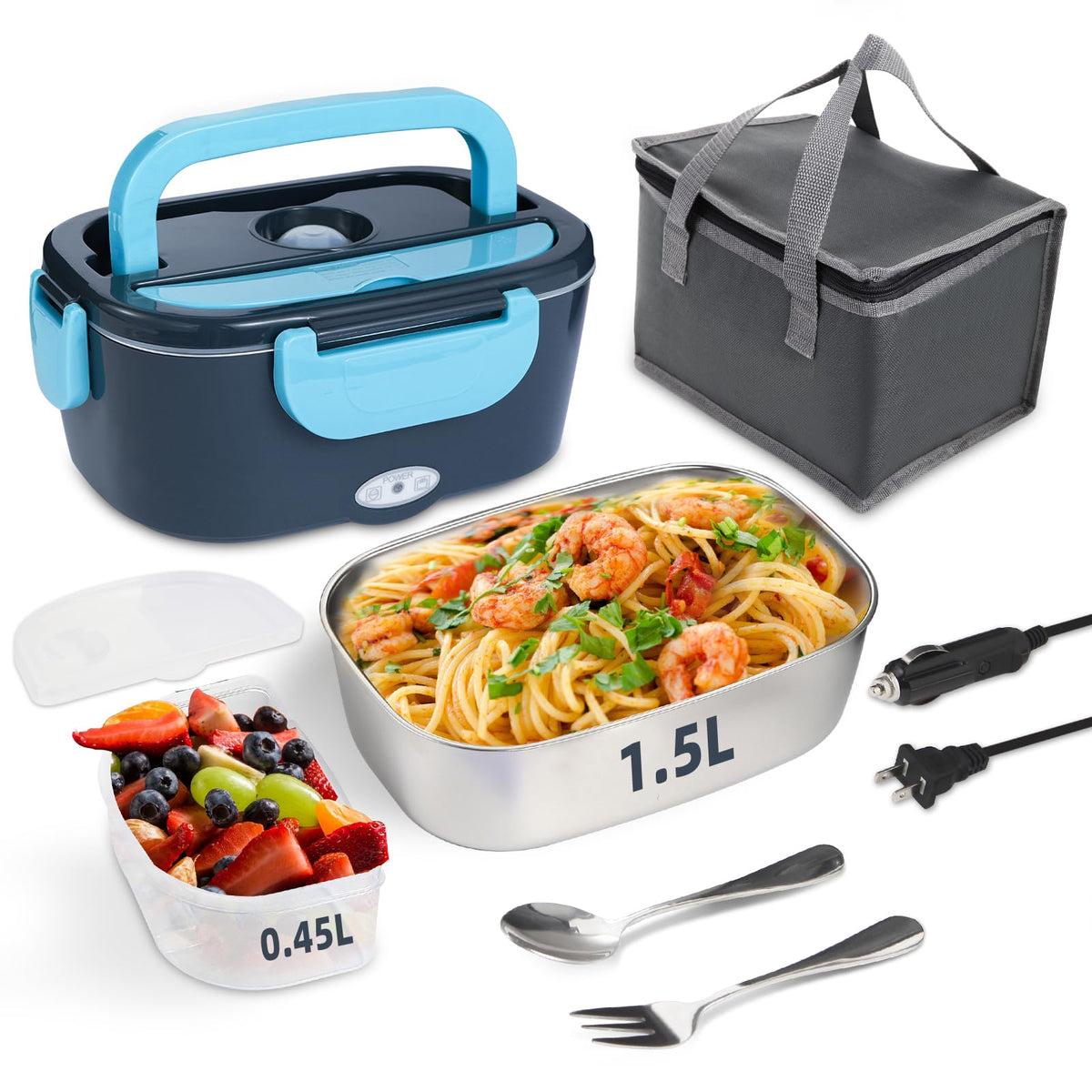 1.8L Heated Lunch Box for Men, Portable Food Warmer for Car/Truck/Office