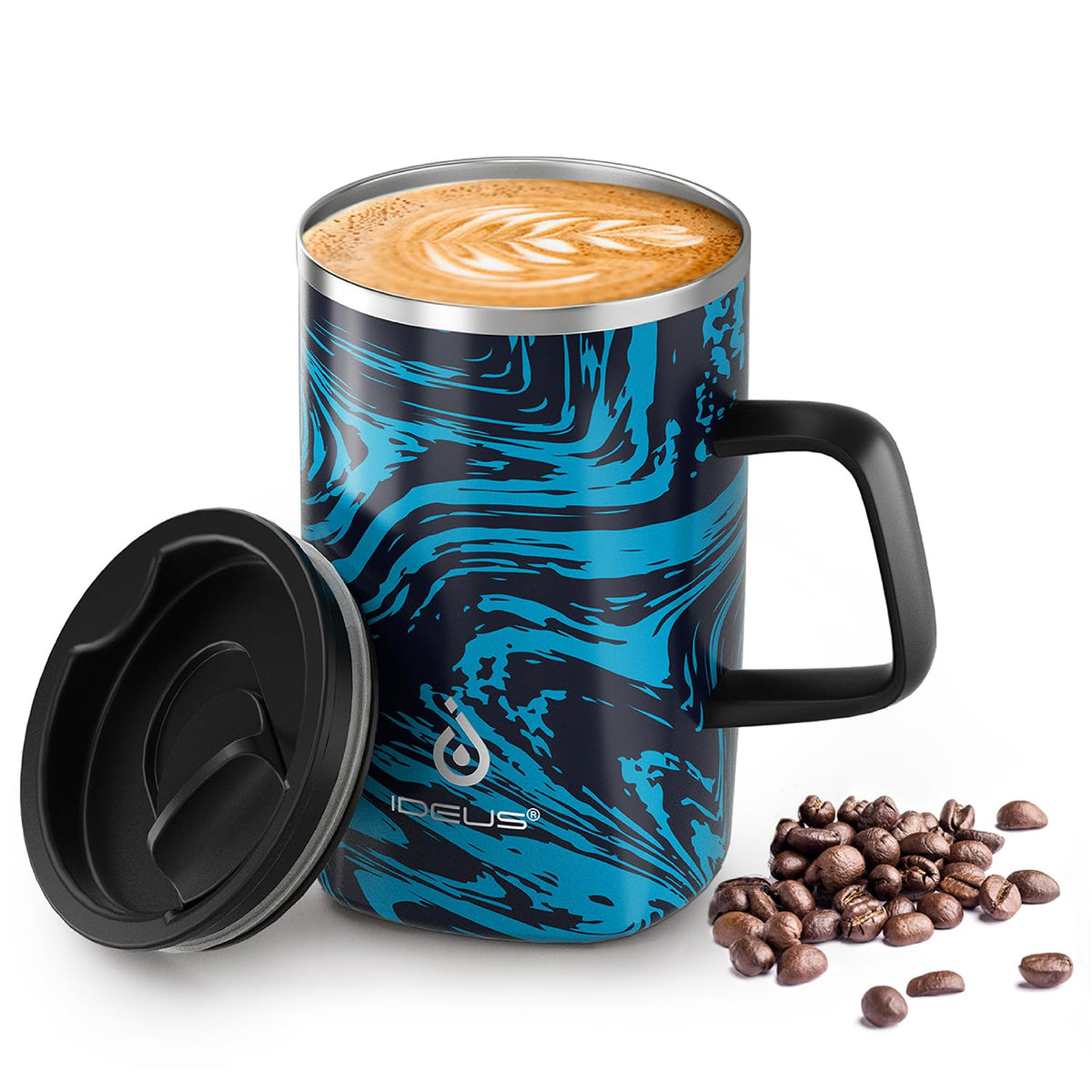 Ideus 16 oz Insulated Coffee Mug with Lid and Handle, Leopard Pink