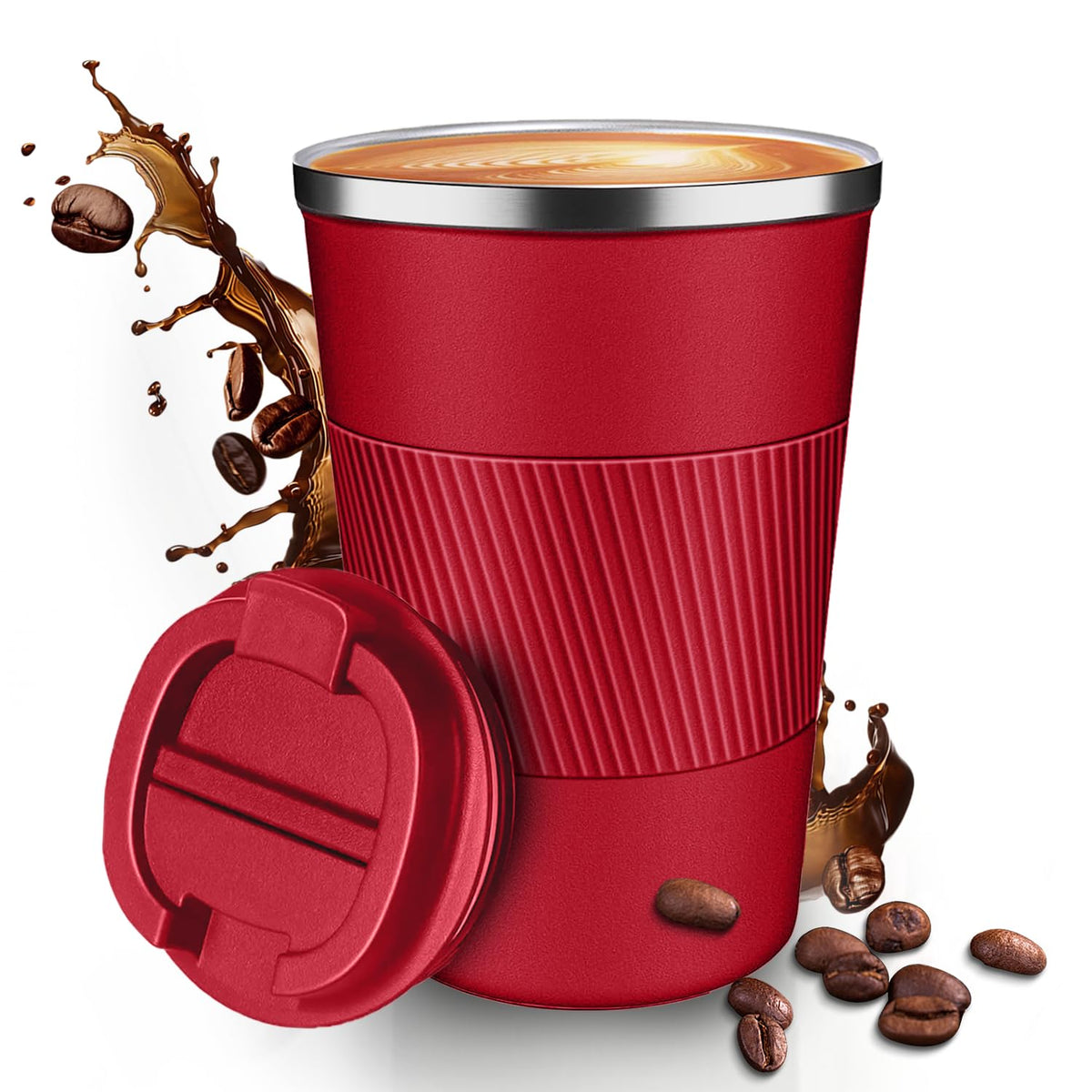 12OZ Travel Coffee Mug Insulated Coffee Cup with Spill Leak Proof Lid, Portable Stainless Steel Tumbler Reusable Hot and Cold Water Mug for Car, Daily, Camping-Black