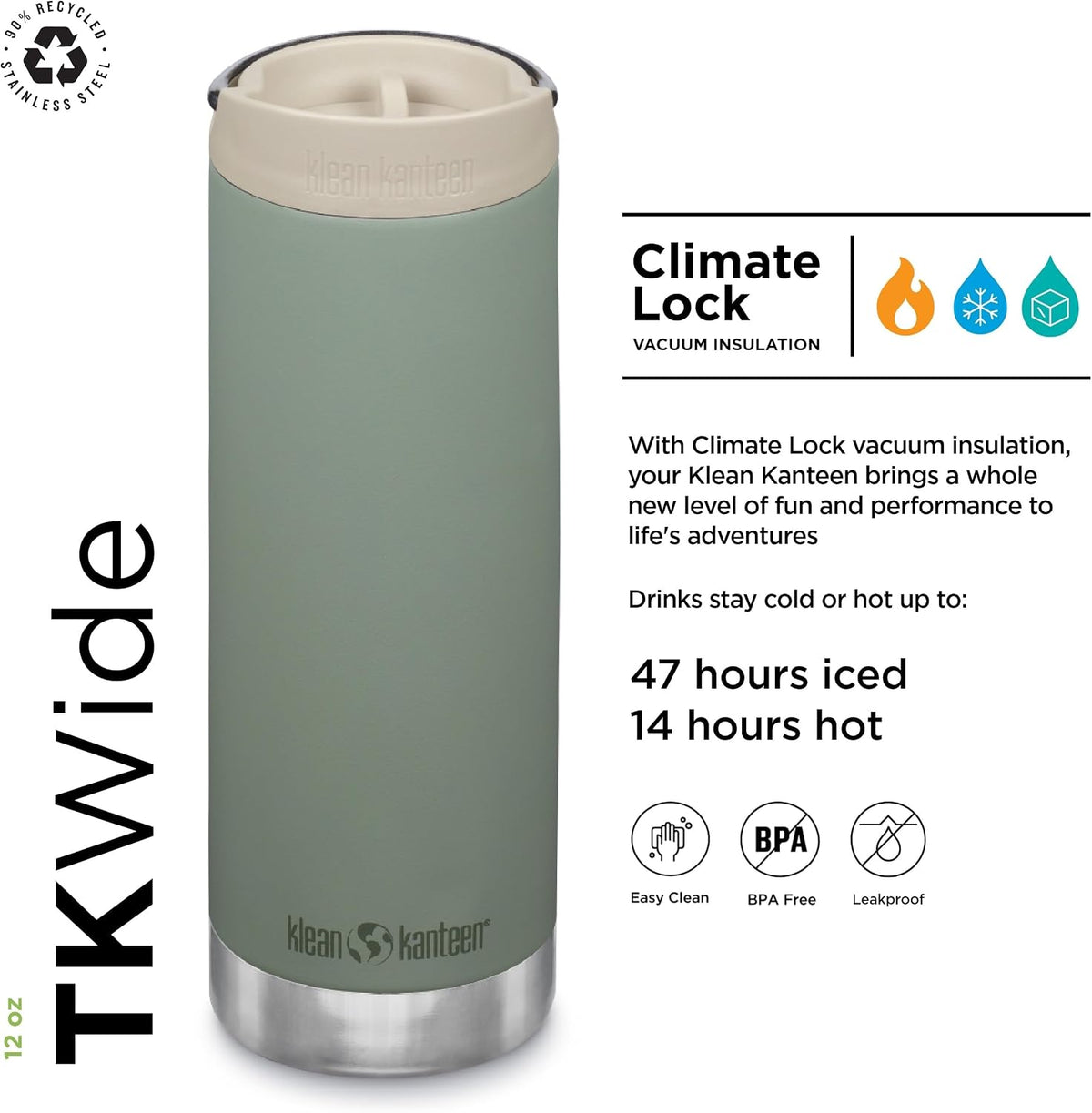Klean Kanteen 16oz TKWide Insulated Coffee Tumbler with Café Cap - Sea Spray