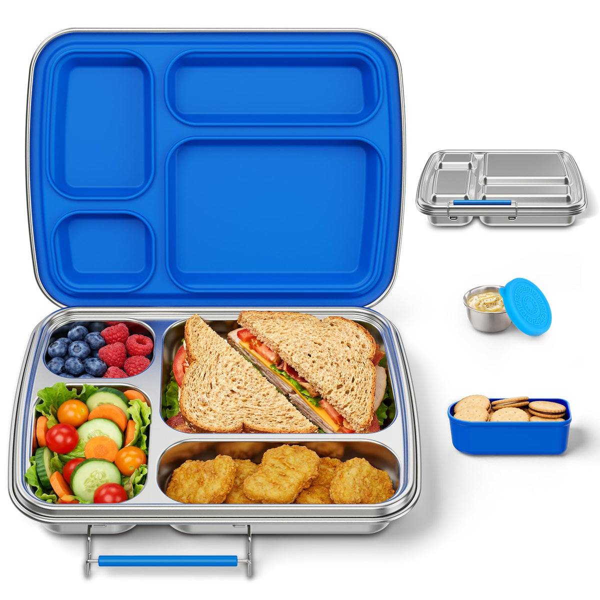 Stainless Steel Bento Box for Kids, Kids Lunch Box with 4-Compartment, Metal Lunch Box with Silicone Container & Sauce Cup, Durable Lunch Box Containers for School and Office (Pink)