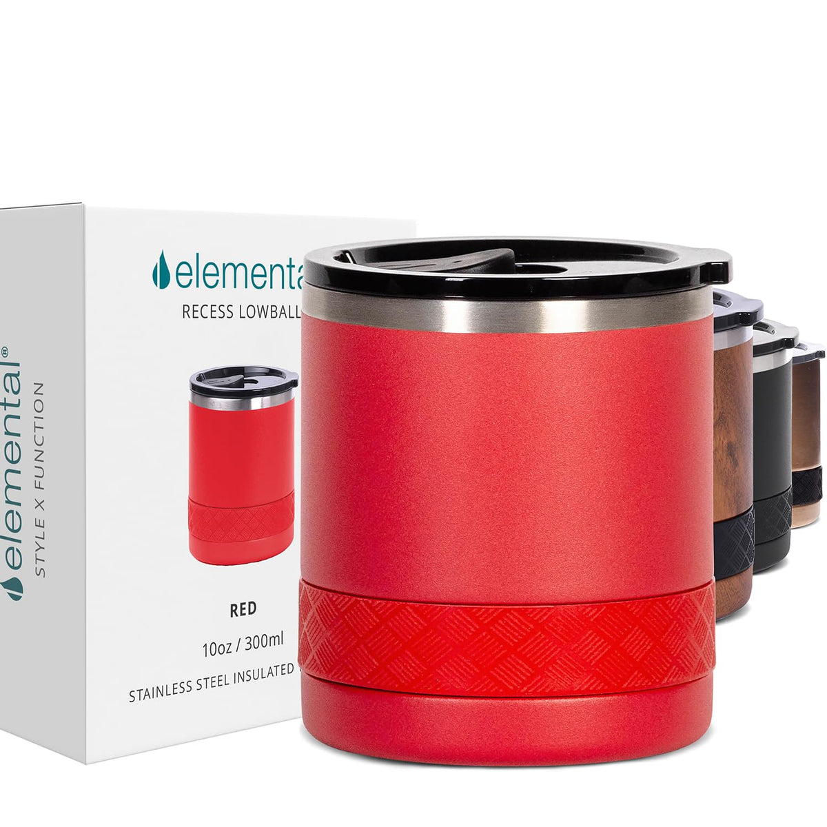 Elemental Recess Lowball 10oz Stainless Steel Tumbler Whiskey Glass w/Lid
