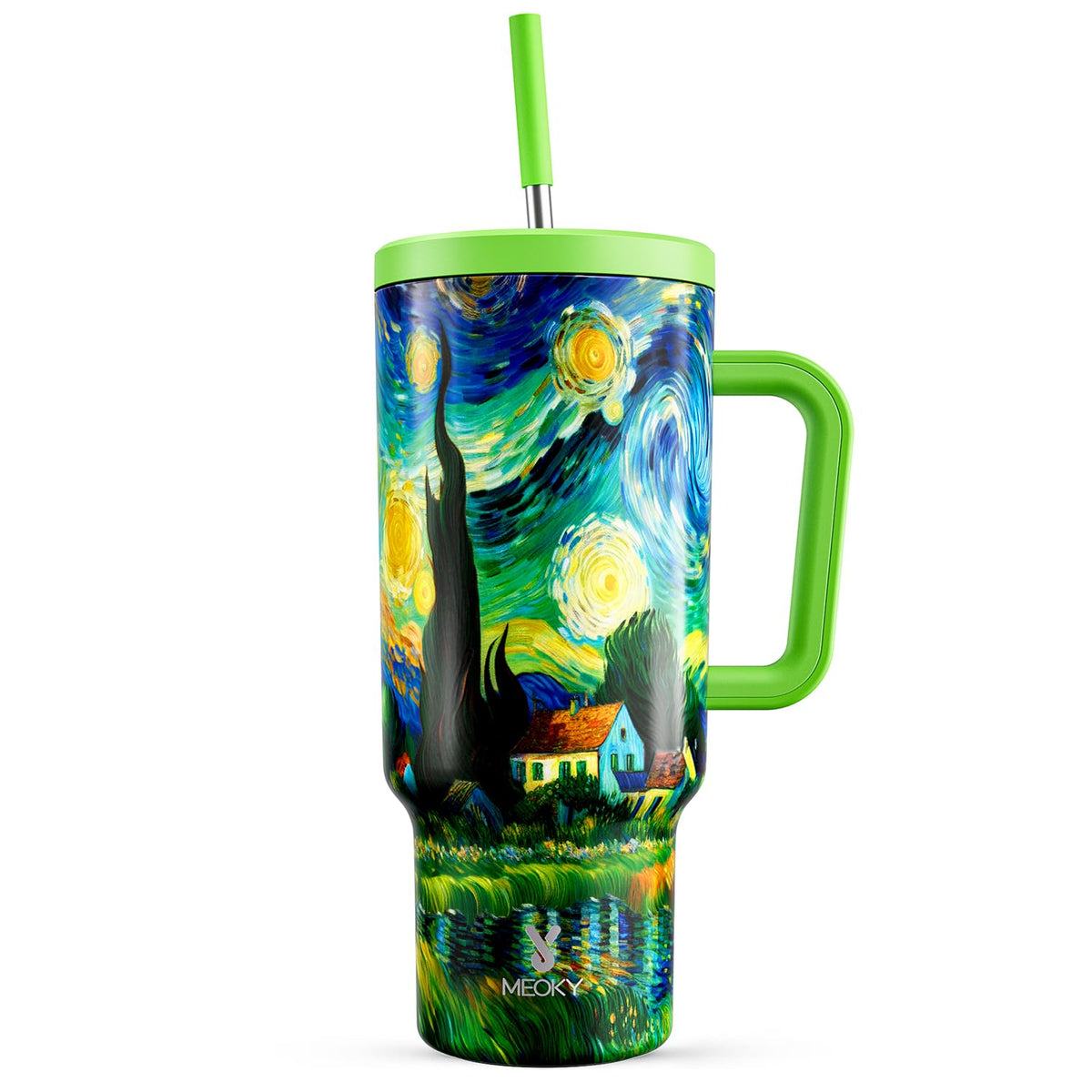Meoky 40oz Tumbler with Handle, Leak-proof Lid and Straw, Insulated Coffee Mug Stainless Steel Travel Mug, Keeps Cold for 34 Hours or Hot for 10 Hours (Night)