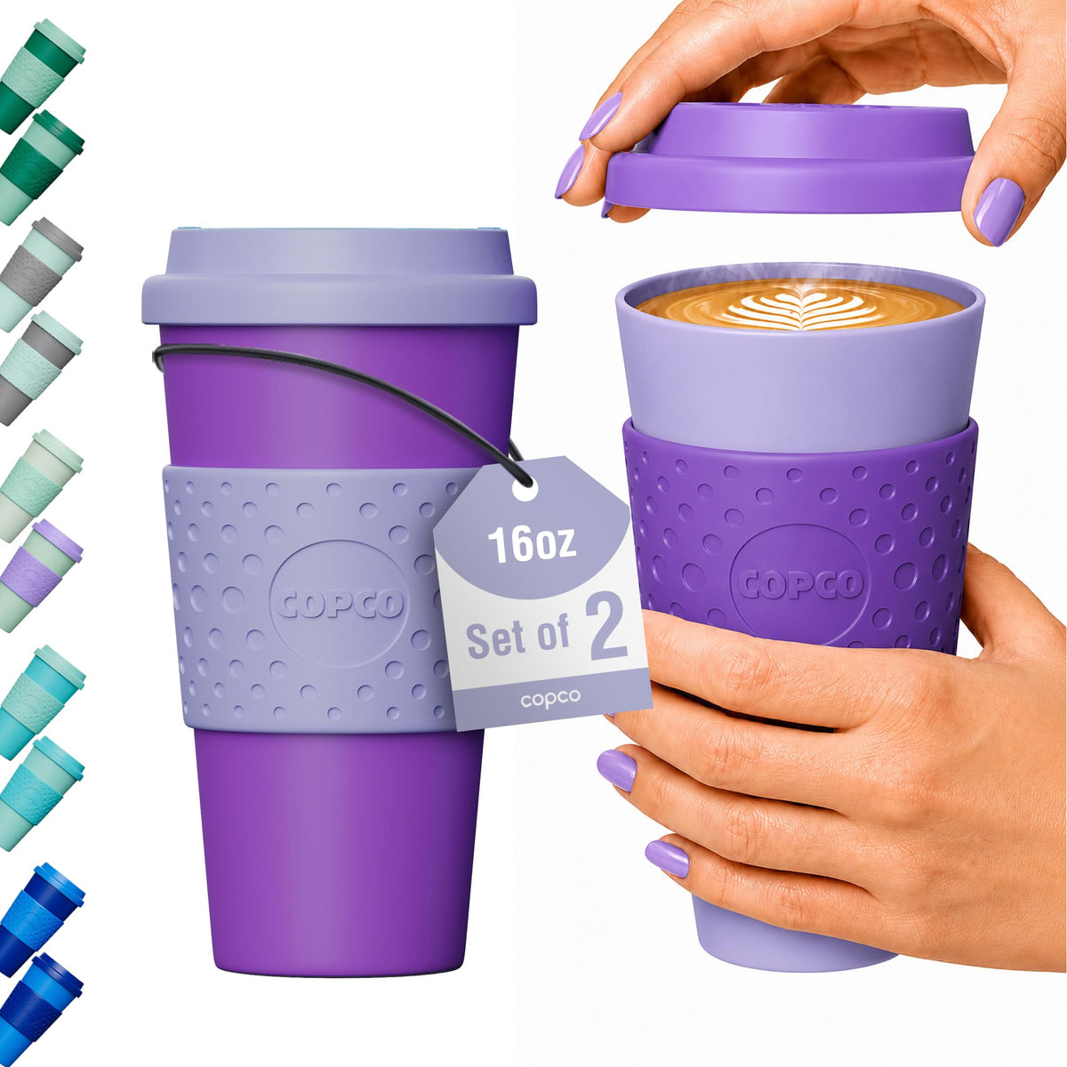 Copco Acadia Travel Mug with Lid, 16 Oz - Aqua & Gray, Set of 2