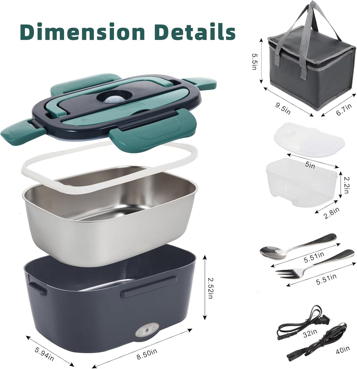 SOHIDA 1.5L Electric Lunch Box Food Heater, 80W Heated Lunch Box (Green)