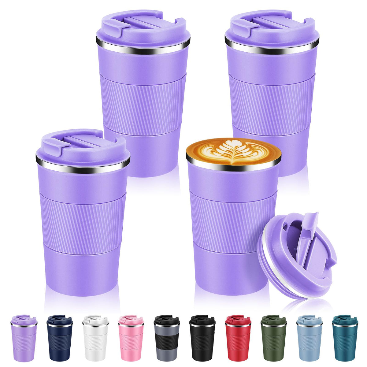 Volhoply 13 oz Stainless Steel Insulated Travel Coffee Cup with Fip Lid,Reusable Double Wall Vacuum Metal Coffee Mug,Portable to Go Leak Proof Cafe Mugs for Hot & Cold Drinks(Pink,1)