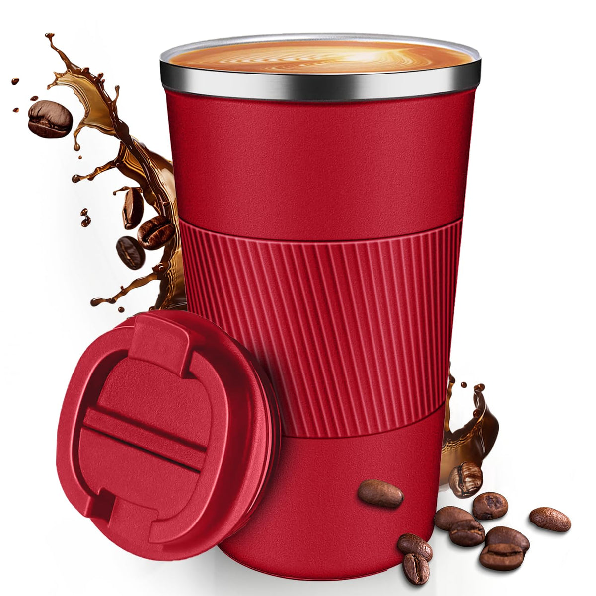 12OZ Travel Coffee Mug Insulated Coffee Cup with Spill Leak Proof Lid, Portable Stainless Steel Tumbler Reusable Hot and Cold Water Mug for Car, Daily, Camping-Black