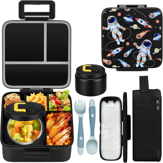 MAISON HUIS Bento Lunch Box with 8oz Soup Thermo, 5-Compartment Leak-Proof Container, Thermo Hot Food Jar and Insulated Lunch Bag, BPA Free,Travel, School