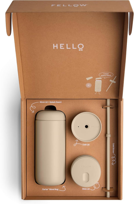 Fellow Carter 3-in-1 Ceramic Lined Travel Coffee Mug Tumbler 16 oz
