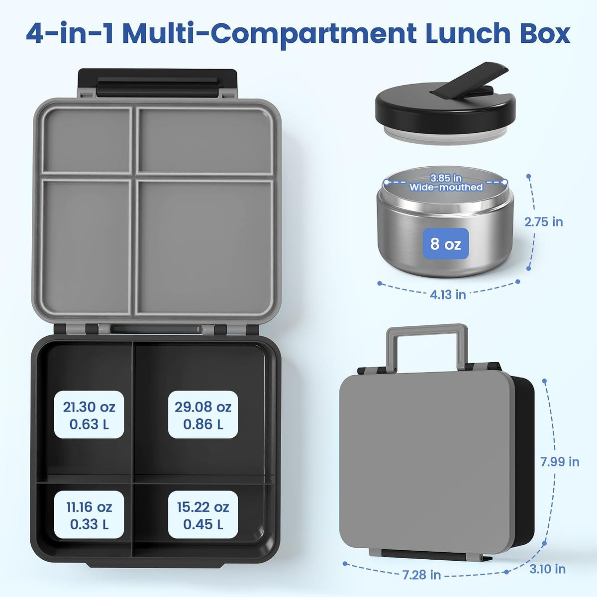 LOHASOK Bento Lunch Box for Kids with 8oz Soup Thermo, Black