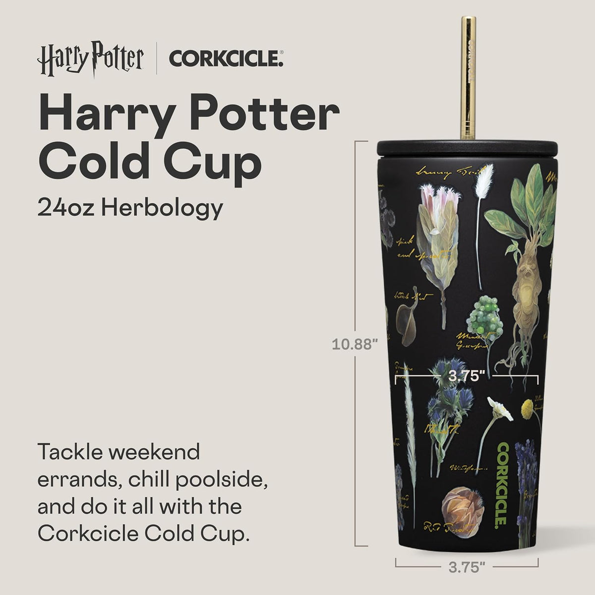 Corkcicle Cold Cup Straw Tumbler, 24 oz, Harry Potter