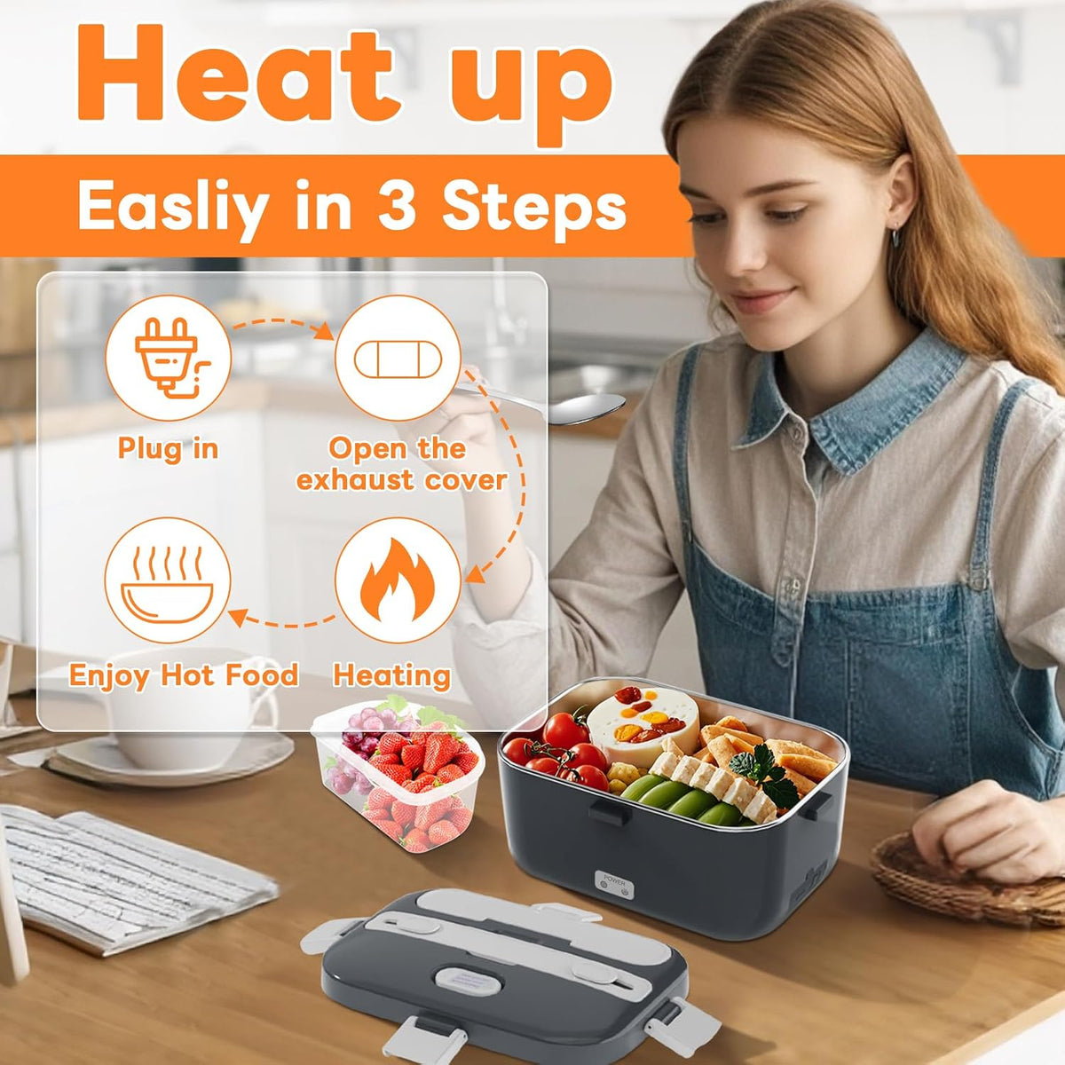 DUPASU Electric Lunch Box Food Warmer, 1.8L Heated Lunch Box for Adults