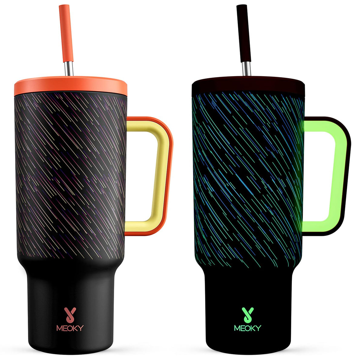 Meoky 40oz Tumbler with Handle, Leak-proof Lid and Straw, Insulated Coffee Mug Stainless Steel Travel Mug, Keeps Cold for 34 Hours or Hot for 10 Hours (Night)