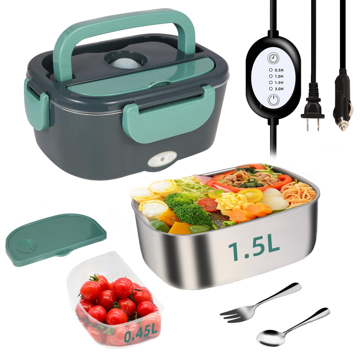 SOHIDA 1.5L Electric Lunch Box Food Heater, 80W Heated Lunch Box (Green)