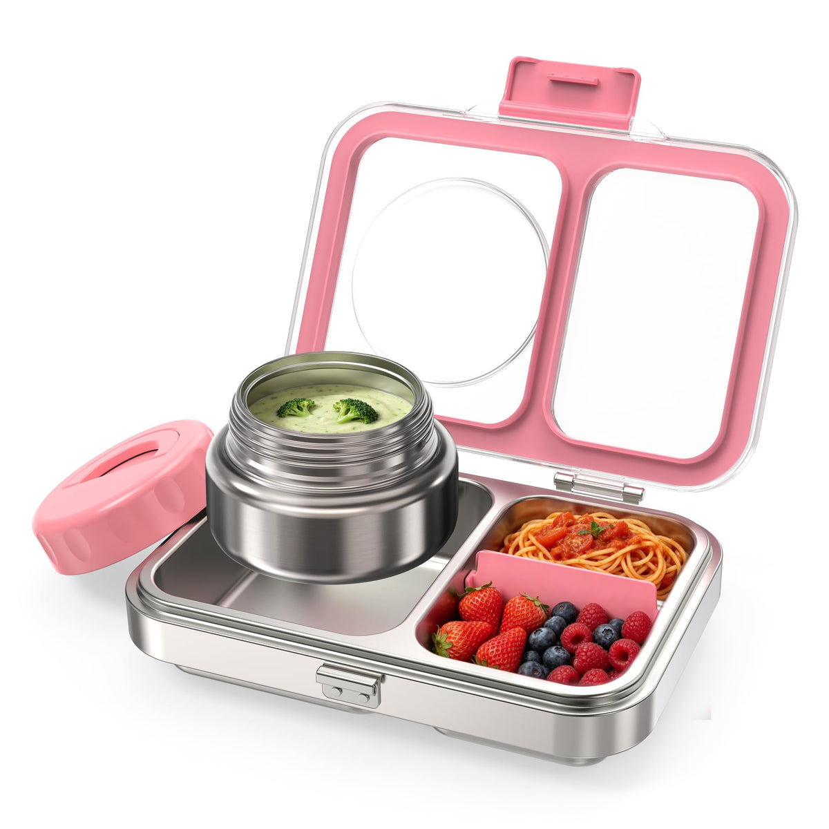 HOMEKOL Stainless Steel Bento Lunch Box + 9.5oz Insulated Food Jar, Pink