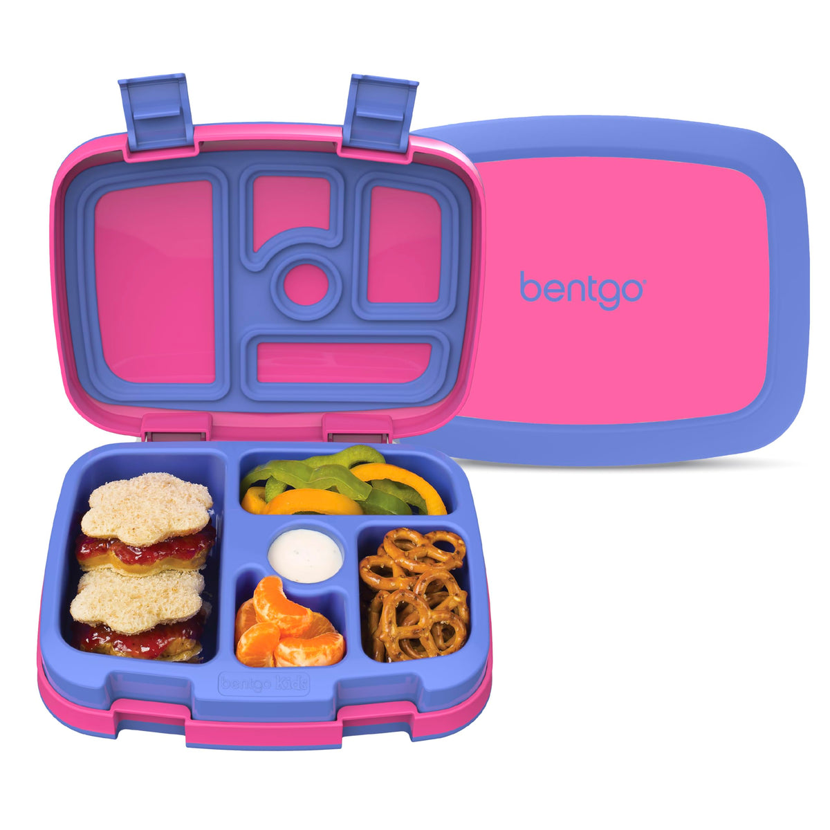 Bentgo Kids Bento-Style 5-Compartment Leak-Proof Lunch Box - Just-Right Portions Ages 3-7, Durable, Drop-Proof, Dishwasher Safe, PFAS & BPA-Free & Made with Food-Safe Materials (Petal Pink Glitter)
