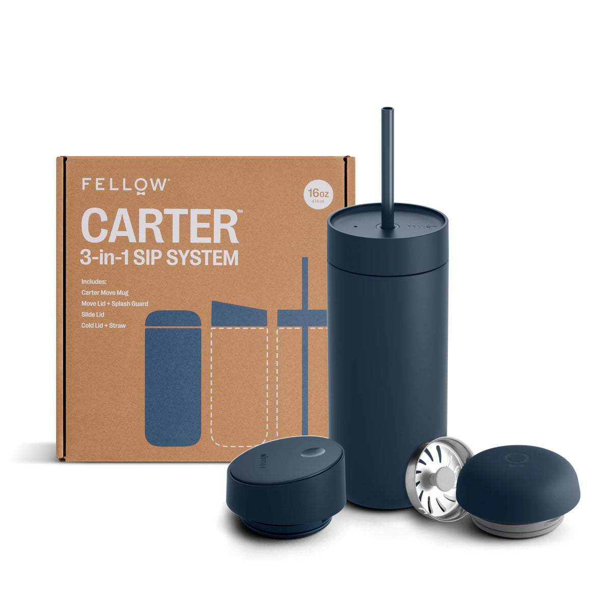 Fellow Carter 3-in-1 Ceramic Lined Travel Coffee Mug Tumbler 16 oz
