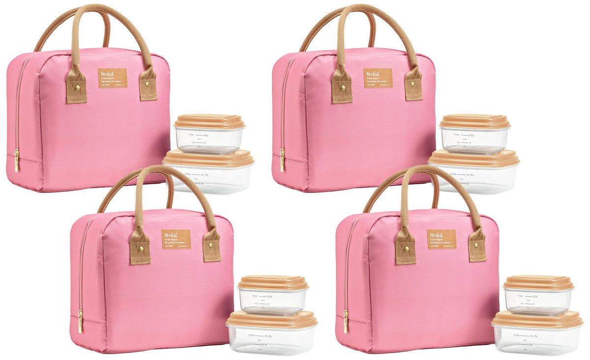 Fit & Fresh Bloomington Lunch Bag for Women - Insulated Large Lunch Box for Work with Containers, Leak-Resistant, Stain-Resistant, Zipper Closure, Feline Fine Ivory