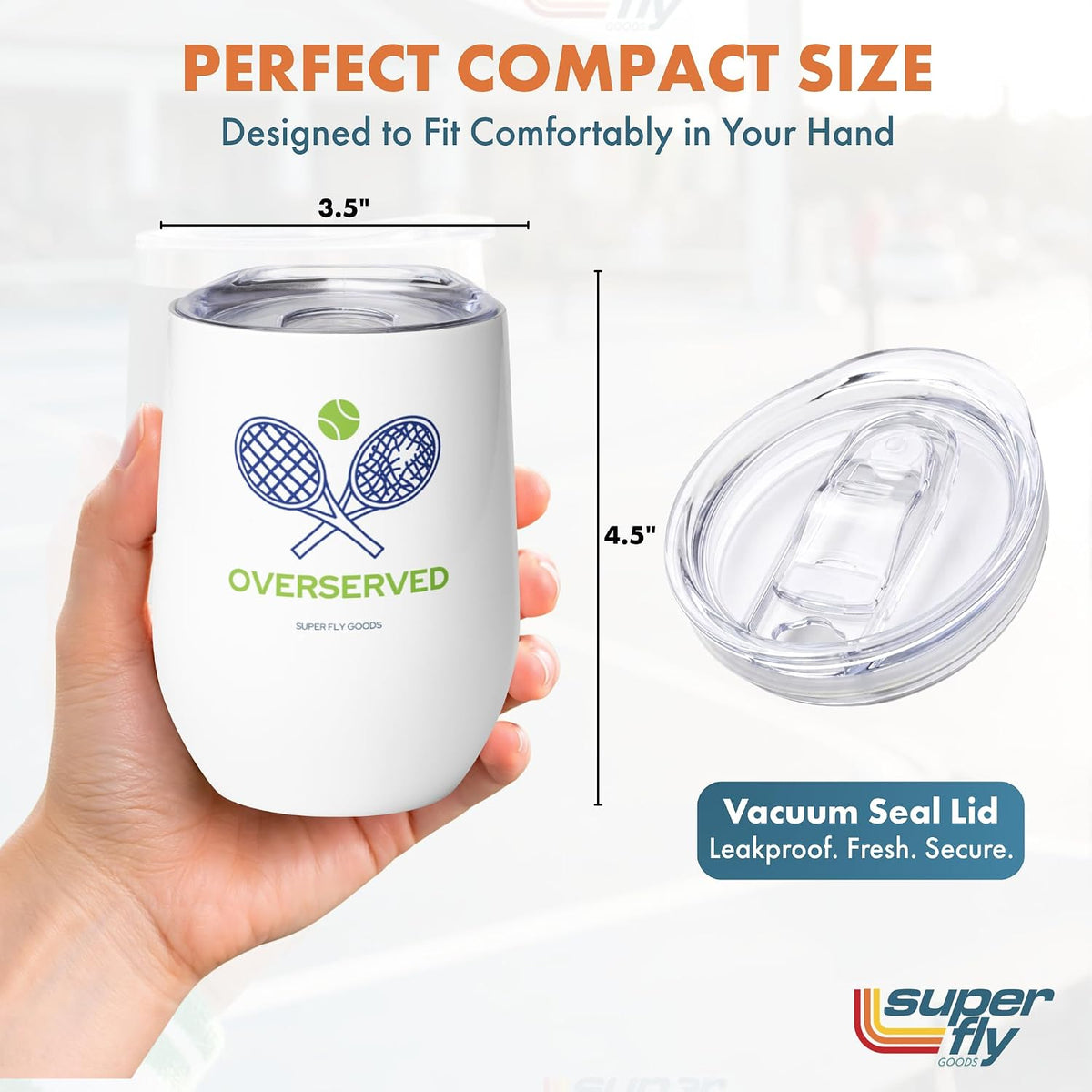 Super Fly Goods - 12 oz Tennis Mug – Insulated Stainless Steel Tumbler with Lid | Keeps Beverages Hot or Cold | Cool Gifts for Women, Dad & Players, Unique Gift Idea (Tennis)