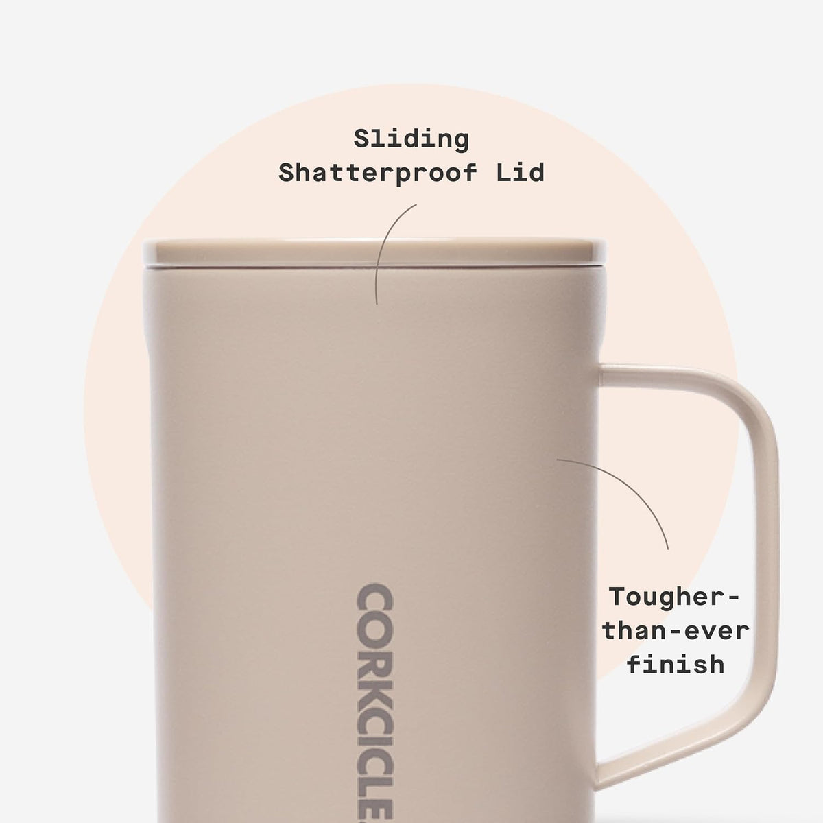 Corkcicle Coffee Mug 16 oz Triple Insulated with Handle, Desert