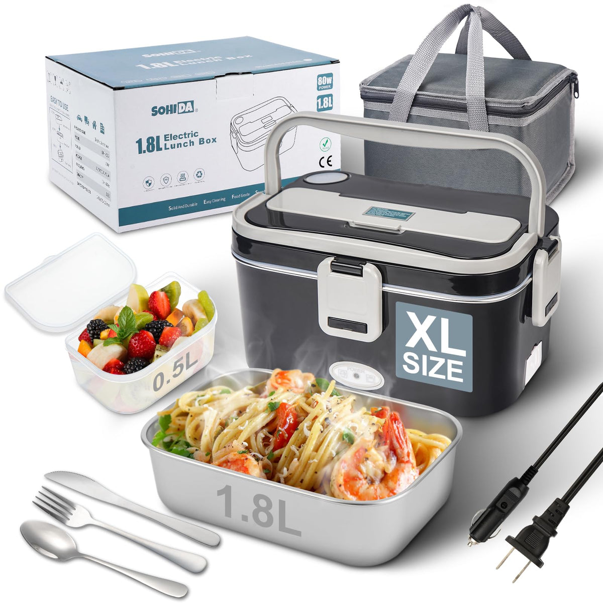 1.8L Heated Lunch Box for Men, Portable Food Warmer for Car/Truck/Office