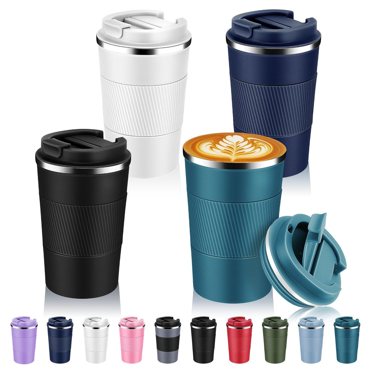 Volhoply 13 oz Stainless Steel Insulated Travel Coffee Cup with Fip Lid,Reusable Double Wall Vacuum Metal Coffee Mug,Portable to Go Leak Proof Cafe Mugs for Hot & Cold Drinks(Pink,1)