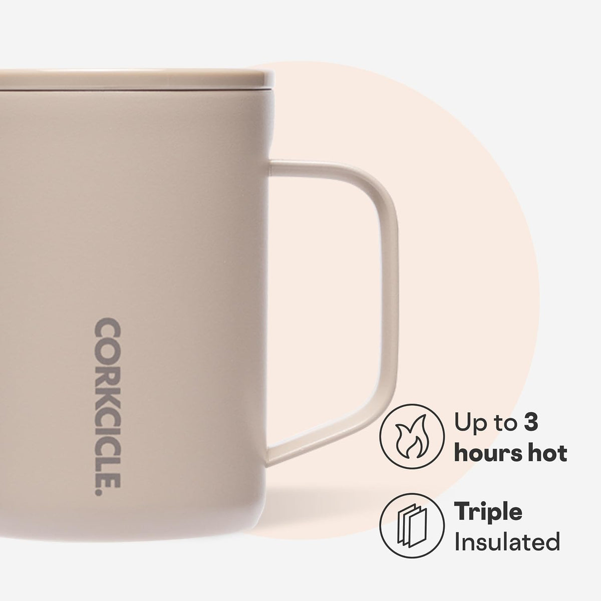 Corkcicle Coffee Mug 16 oz Triple Insulated with Handle, Desert