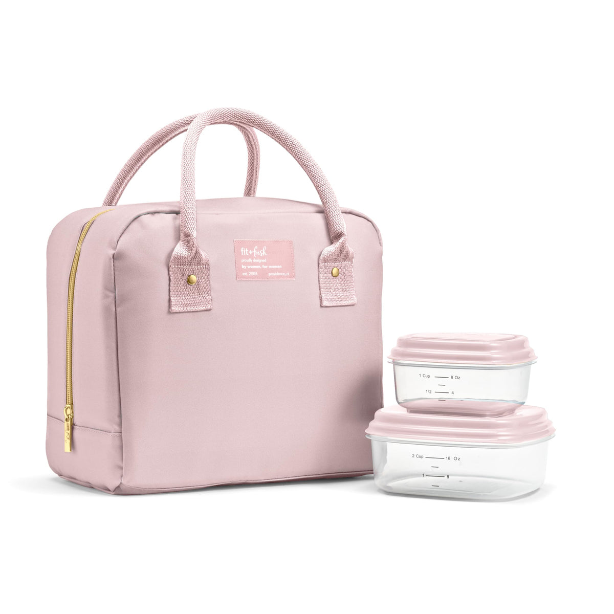 Fit & Fresh Bloomington Lunch Bag for Women - Insulated Large Lunch Box for Work with Containers, Leak-Resistant, Stain-Resistant, Zipper Closure, Feline Fine Ivory